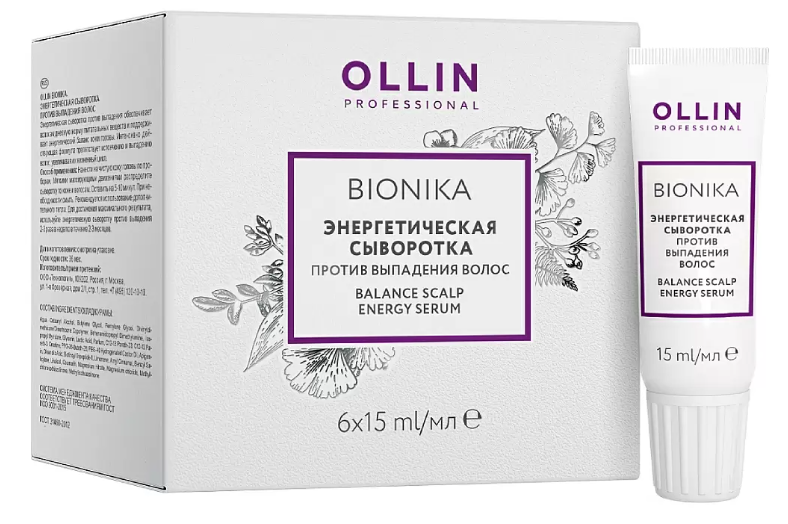 OLLIN BioNika, Энергетическая сыворотка против выпадения волос, 6 х 15 мл