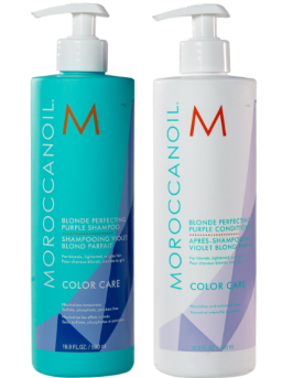 Moroccanoil Набор DUO Шампунь + Кондиционер 500 мл С Фиолетовым пигментом для волос, для блондинок Blonde Perfecting Purple