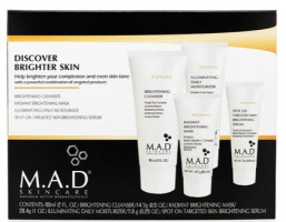 M.A.D Skincare Brightening Discover Kit Дорожный набор для осветления кожи: Гель для умывания 60мл+ Восстанавливающая маска 14,7мл+ Ежедневный увлажняющий крем 28,4мл+ Сыворотка для лица 7,3мл