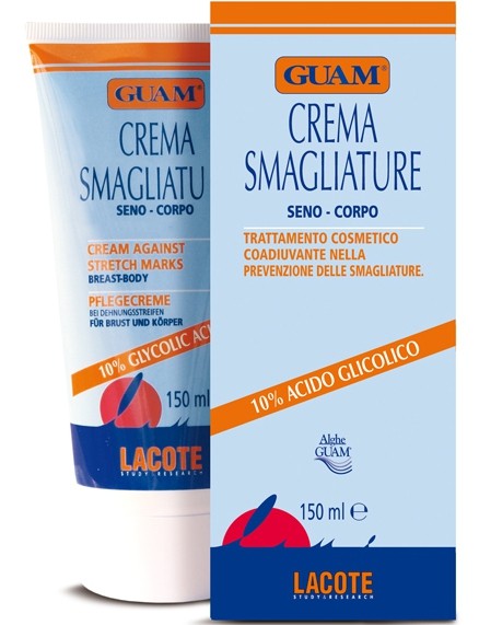 GUAM Crema Smagliature Seno Corpo 10% Acido Glicolico 150 ml Крем против растяжек для тела и груди с гликолевой кислотой 10%
