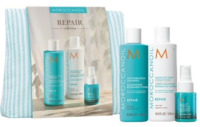 Весенний набор Moroccanoil 2026 Repair для восстановления волос: Шампунь, Кондиционер 2х250 мл, Несмываемый кондиционер 50 мл