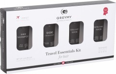 Greymy Дорожный набор для ухода за волосами Travel Essentials Kit: Шампунь, Кондиционер, Маска для блеска и Маска для восст 4x50 мл 